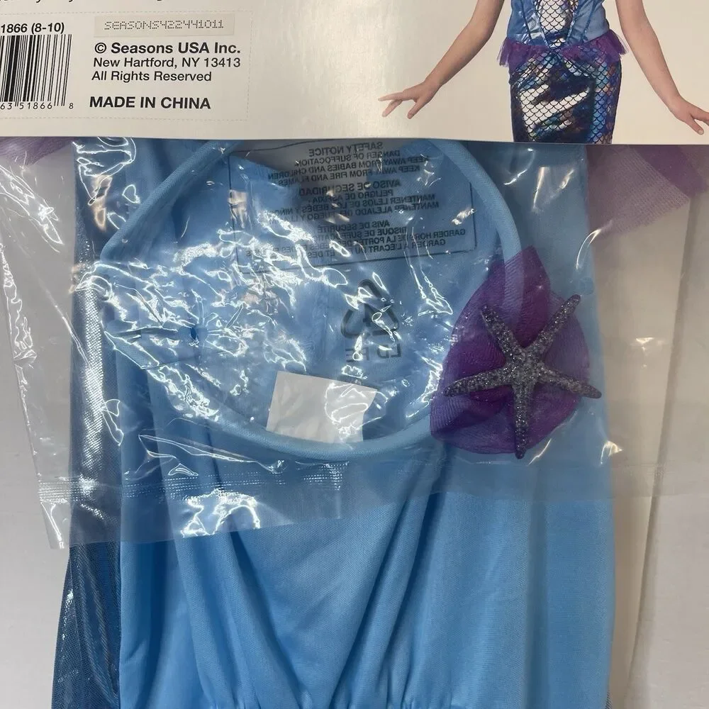 Seasons Girls Mermaid Size M 8-10 Costume Dress & Headpiece